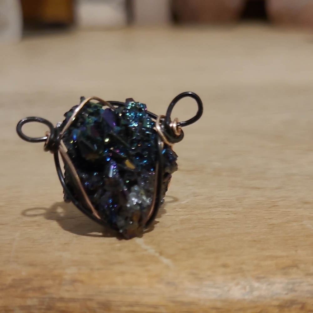 Elegant Multicolor Wire-Wrapped Pendant-Peacock Ore